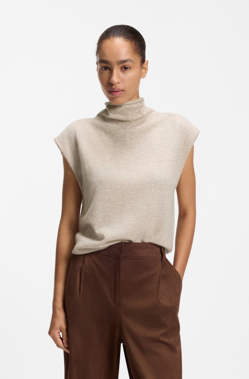 Mock-neck top in cashmere and virgin wool