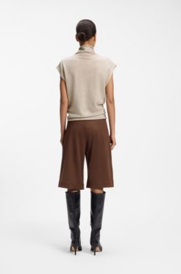 Top &agrave; col montant en cachemire et en laine vierge, Beige clair