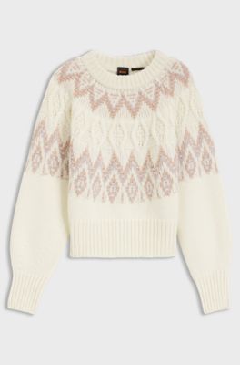 Knitted sweater with Fair Isle pattern, Light Beige
