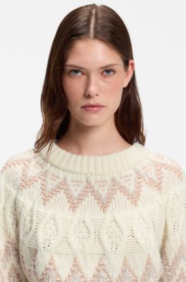 Knitted sweater with Fair Isle pattern, Light Beige