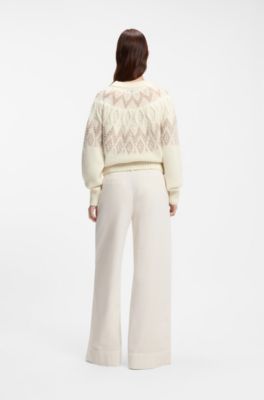 Knitted sweater with Fair Isle pattern, Light Beige