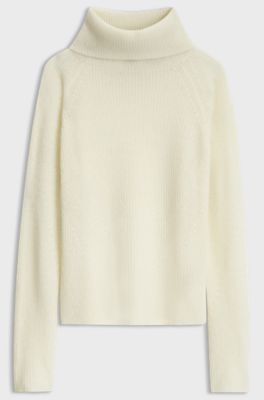 Rollneck sweater with open-knit structure, Natural
