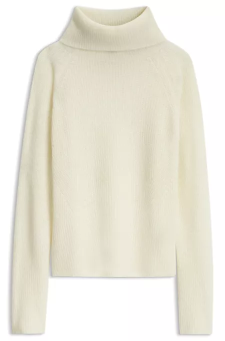 Rollneck sweater with open-knit structure