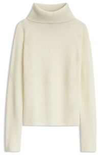Rollneck sweater with open-knit structure, Natural