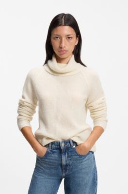 Pull &agrave; col roul&eacute; avec structure ajour&eacute;e, Naturel