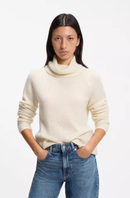 Rollneck sweater with open-knit structure
