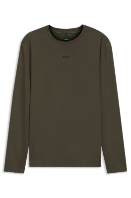 Active slim-fit T-shirt in pointelle stretch fabric, Dark Brown