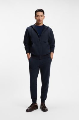 Wool-blend hoodie with premium Alcantara details, Dark Blue