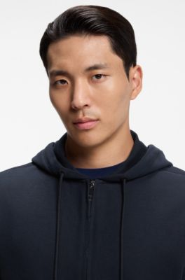 Wool-blend hoodie with premium Alcantara details, Dark Blue