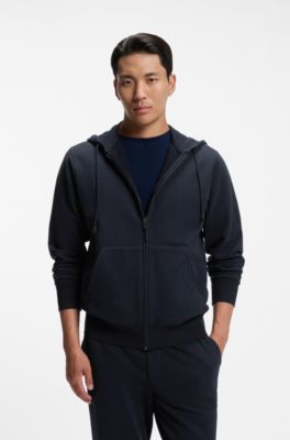 Wool-blend hoodie with premium Alcantara details, Dark Blue