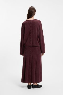 V-neck sweater with cable structure, Dark Red