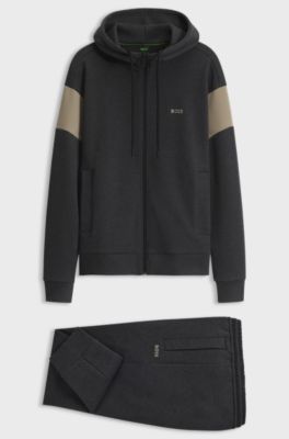Tracksuit set in cotton-blend piqu&eacute;, Dark Grey