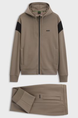 Tracksuit set in cotton-blend piqu&eacute;, Light Brown