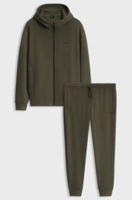 Tracksuit-set i pik&eacute; av bomullsblandning, M&ouml;rkgr&ouml;n