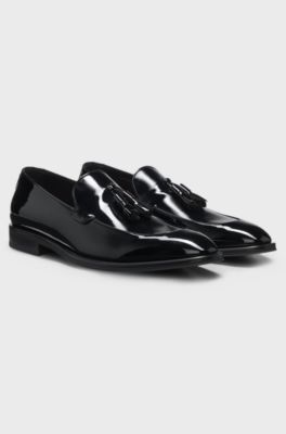 Tassel loafers in patent faux leather, Black