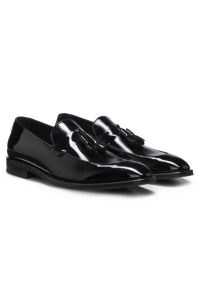 Tassel loafers in patent faux leather, Black