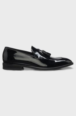 Tassel loafers in patent faux leather, Black