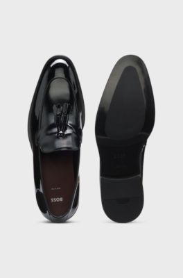 Tassel loafers in patent faux leather, Black