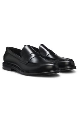 Brush-off leather college loafers made in Italy, Black