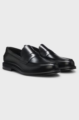 Brush-off leather college loafers made in Italy, Black
