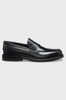 Brush-off leather college loafers made in Italy, Black