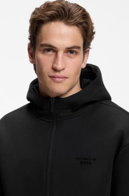Porsche x BOSS sudadera con capucha relaxed fit con cremallera y logo, Negro