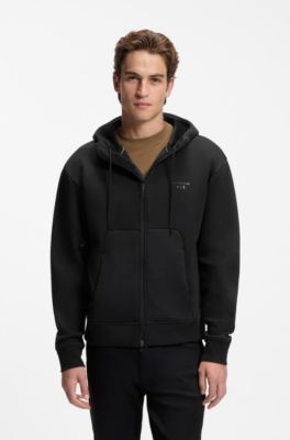 Porsche x BOSS relaxed-fit zip-up hoodie with logo, Black
