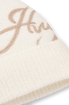 Hugo Wool-blend beanie hat with embroidered script logo mössor dam – bild 5