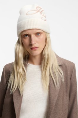 Hugo Wool-blend beanie hat with embroidered script logo mössor dam – bild 2