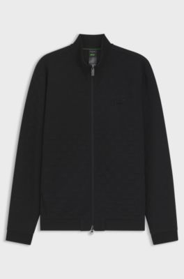 Porsche x BOSS Felpa con zip con motivo jacquard Pasha-check, Nero