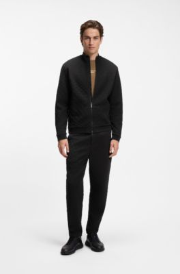 Porsche x BOSS Felpa con zip con motivo jacquard Pasha-check, Nero