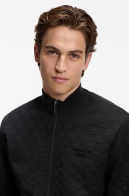 Porsche x BOSS zip-up sweatshirt with Pasha-check jacquard, Black