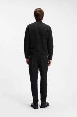 Porsche x BOSS Felpa con zip con motivo jacquard Pasha-check, Nero