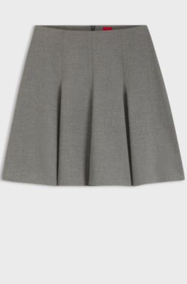 A-line mini skirt in melange stretch fabric with godets, Light Grey