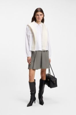 A-line mini skirt in melange stretch fabric with godets, Light Grey
