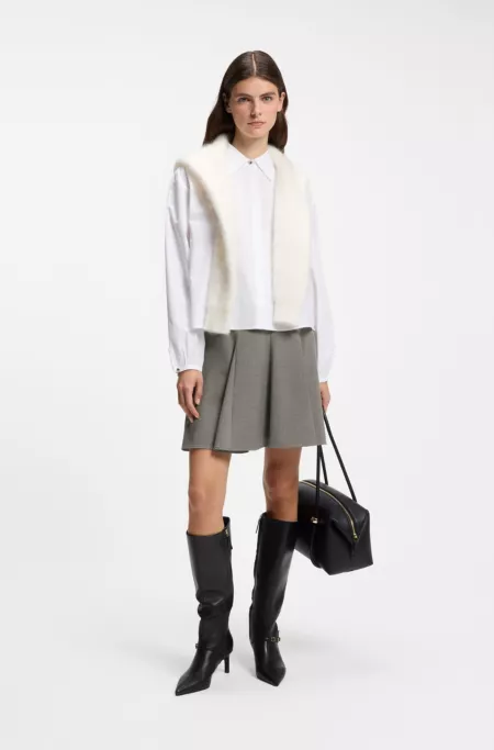Jupe courte à la coupe évasée en tissu stretch chiné avec godets