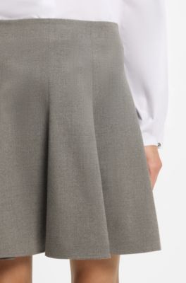 A-line mini skirt in melange stretch fabric with godets, Light Grey