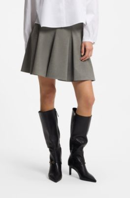 A-line mini skirt in melange stretch fabric with godets, Light Grey