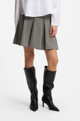 A-line mini skirt in melange stretch fabric with godets