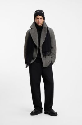 Double-breasted coat in melange fabric, Dark Grey