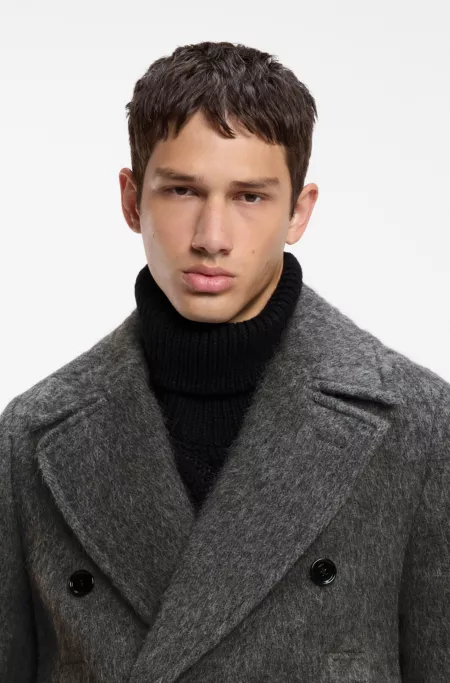 Double-breasted coat in melange fabric