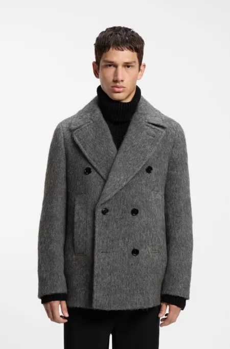 Double-breasted coat in melange fabric