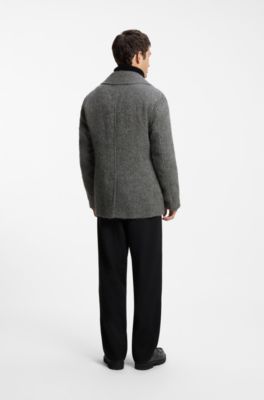 Double-breasted coat in melange fabric, Dark Grey