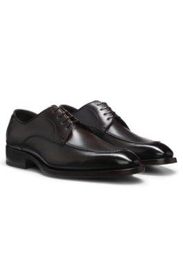 Derbyschoenen van geborsteld leer met leren zool, Donkerbruin