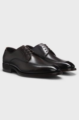 Brushed-leather Derby shoes with leather sole, Dark Brown