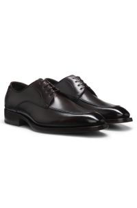 Brushed-leather Derby shoes with leather sole, Dark Brown