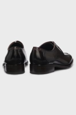 Brushed-leather Derby shoes with leather sole, Dark Brown