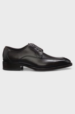 Brushed-leather Derby shoes with leather sole, Dark Brown