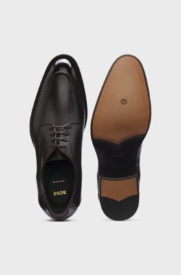 Brushed-leather Derby shoes with leather sole, Dark Brown