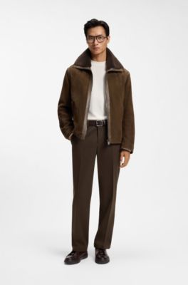 Regular-fit trousers in Italian cotton-cashmere, Khaki